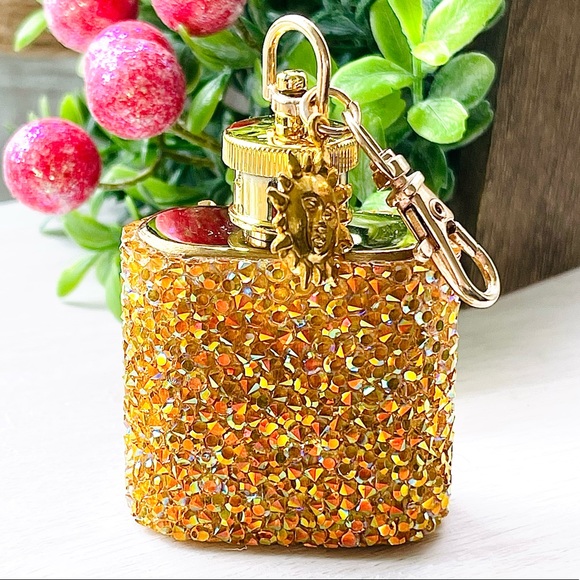 - Accessories - MINI FLASK crystal encrusted keyring IRIDESCENT keyfob CELESTIAL mini flask GOLD